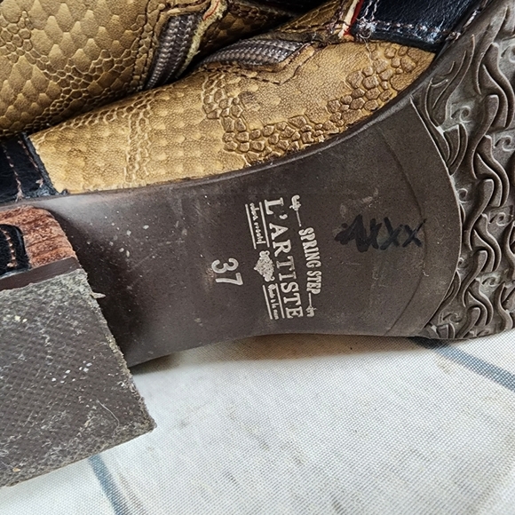 Spring Step L'ARTISTE 3 Tone Leather Ankle Boot Reptile Tan Black Size 37 - Picture 2 of 16